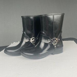 Michael Kors Fulton Harness Black Blue Rain Bootie Ankle Boots Size 6